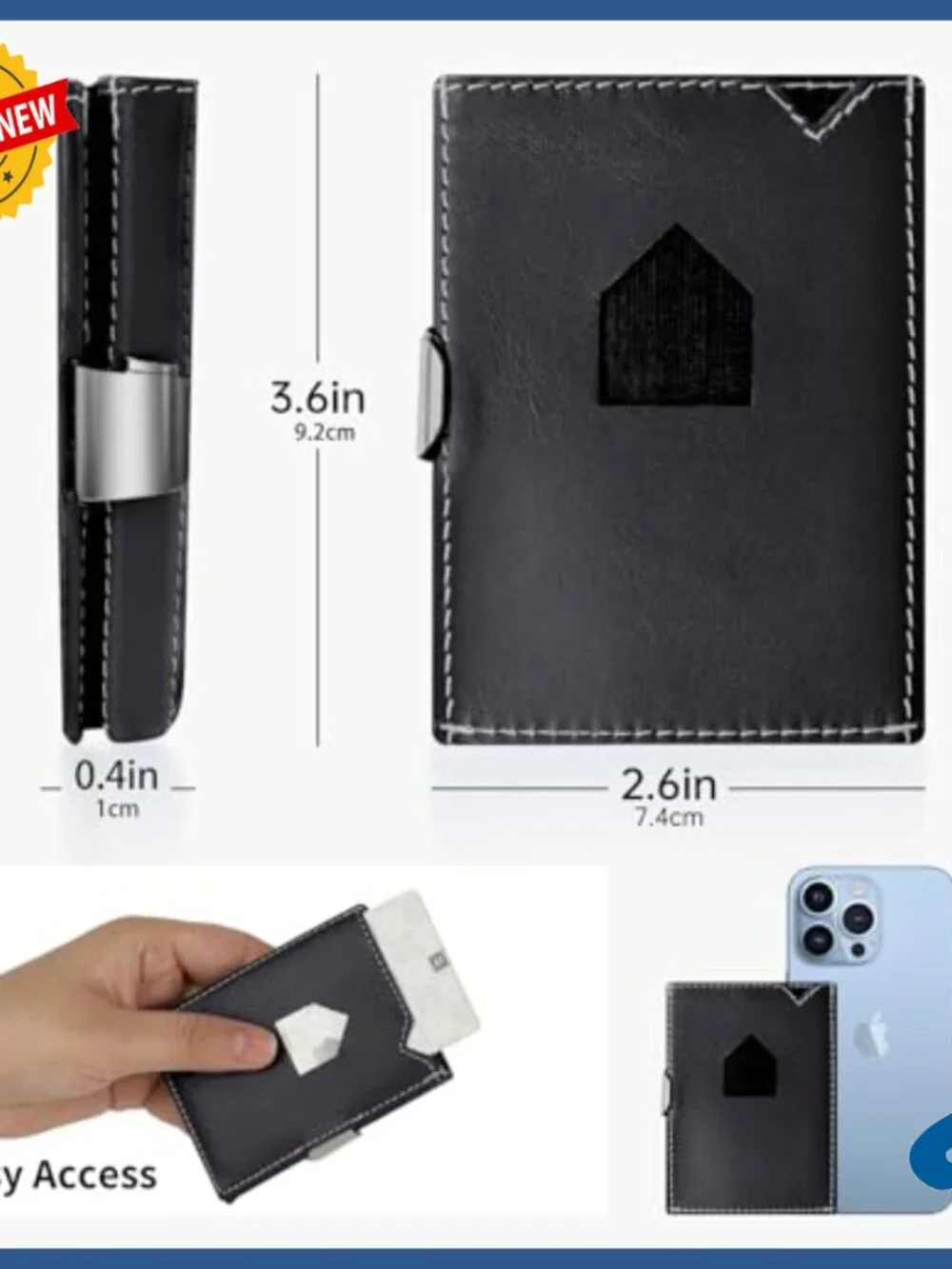 Genuine Leather RFID Blocking Slim Wallet Money Clip Tri-Fold Front Pocket
